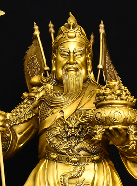 中式黄铜九龙关公交门厅摆件