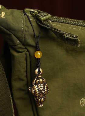 纯黄铜三足金蟾钥匙扣挂件复古招财蟾蜍把件男女吊坠手机链吉祥物