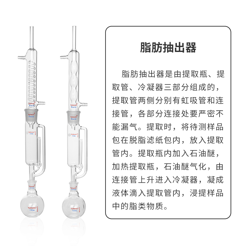 翌哲牌 索氏提取器玻璃球形蛇形脂肪抽出器全套60/150/250/500/1000ml实验室提取装置萃取器 玻璃仪器器皿 - 图2