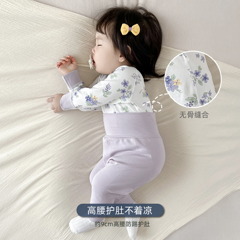 女宝宝秋衣秋裤套装全纯棉春秋装婴儿高腰打底内衣儿童家居服冬季 - 图1