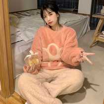 Thickened Coral Suede Pajamas Schoolgirl Suit Autumn Winter Cute Cartoon Flannel Suede External Wear Home Clothing Warm