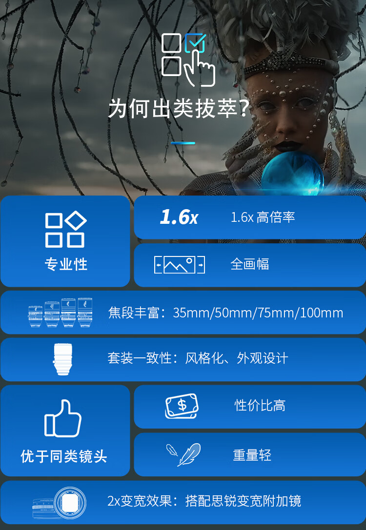 思锐35/50/75/100/135mm T2.9大光圈 全画幅变宽1.6X变形电影镜头 - 图1