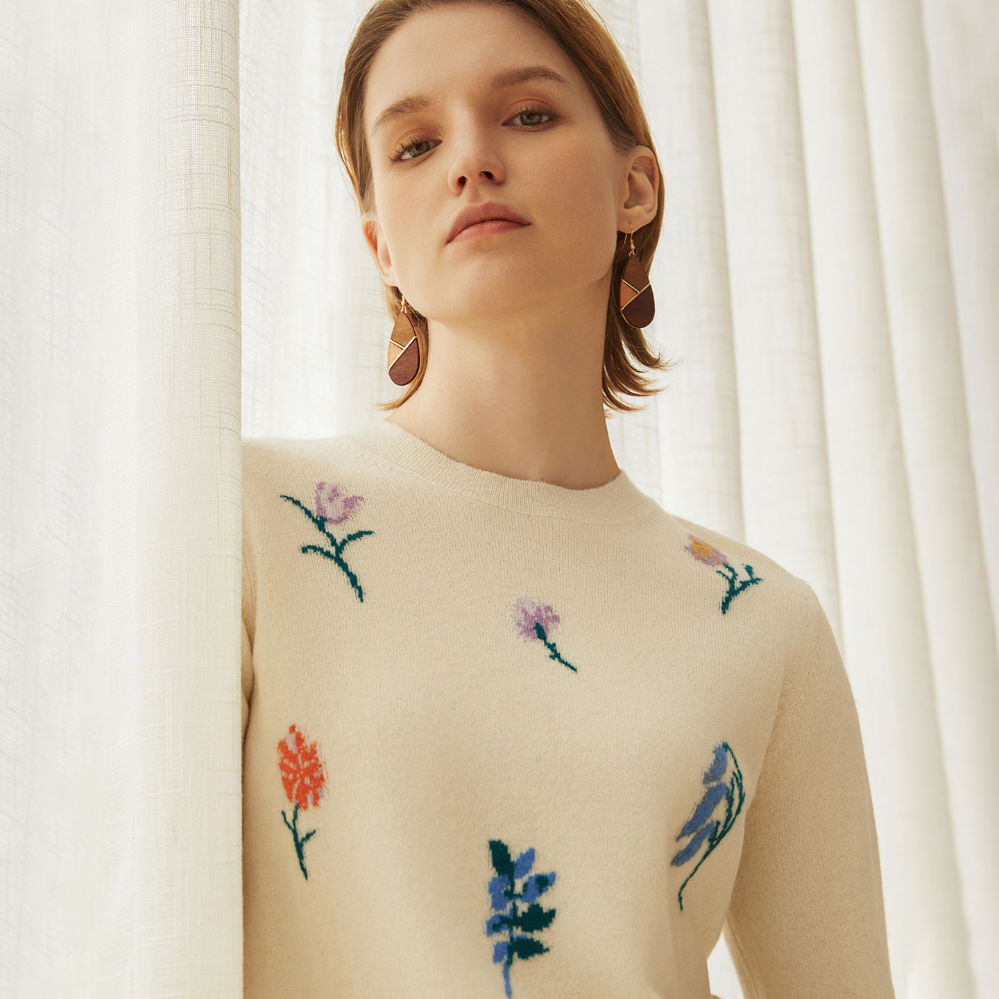 鹿王100%纯山羊绒衫女士圆领打底提花保暖针织毛衣套衫秋冬新款,淘宝优惠券,粉丝福利购,淘宝优惠卷