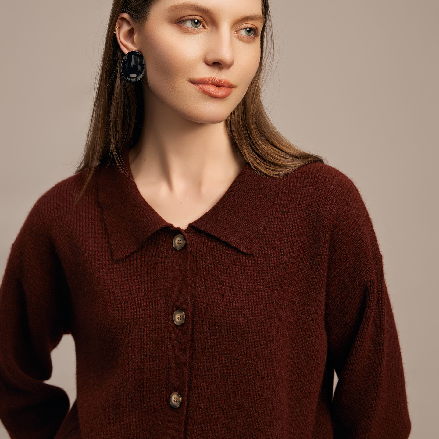 鹿王100%山羊绒衫女翻领开衫纯色针织衫毛衣内搭保暖25年秋冬新款,淘宝优惠券,粉丝福利购,淘宝优惠卷