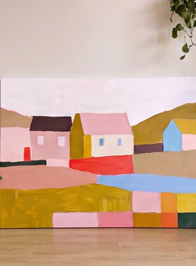 YASAN奶油风客厅横版手绘油画