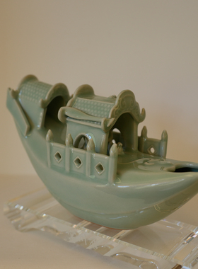 龙泉窑青瓷 仿古舟行砚滴 雁川窑茶道茶宠文房 居家书房摆件水滴