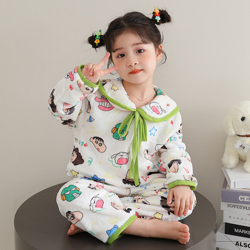 2025新款儿童睡衣女秋冬季加绒加厚款法兰绒女童冬款珊瑚绒家居服 - 图2