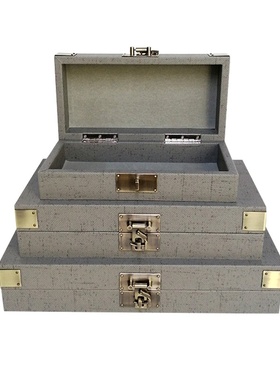 新中式家居样板间软装摆件客厅书房装饰盒复古锁扣首饰收纳盒摆件