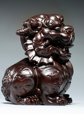 黑檀木质麒麟雕刻摆件家居客厅办公室玄关店铺装饰工艺品开业送礼