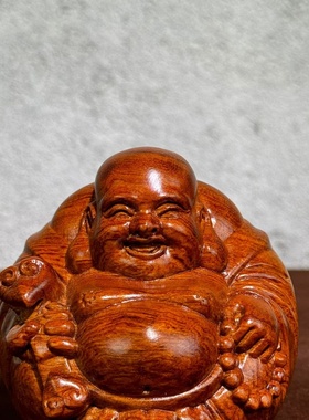 黑檀木雕弥勒佛 一团合气摆件实木 大肚笑佛像家居桌面装饰工艺品