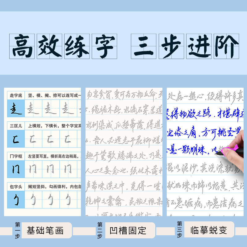 字帖练字手写体行书成年大学生男生霸气成人女生字体漂亮练字本大人硬笔行楷书法凹槽钢笔行草神器临摹手写字练习速成21天的练字帖_虎窝淘