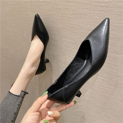 3CM低跟单鞋女细跟猫跟高跟鞋女职业软皮小跟鞋上班面试工作鞋女 - 图2