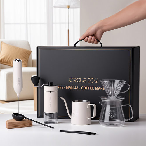 圆乐手冲咖啡壶套装手摇家用小型便携礼盒研磨器具全套手磨咖啡机 - 图0