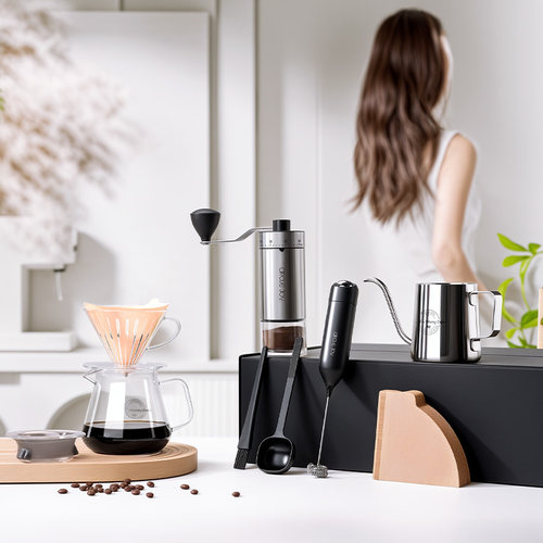 圆乐手冲咖啡壶套装手摇家用小型便携礼盒研磨器具全套手磨咖啡机 - 图3