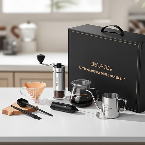 圆乐手冲咖啡壶套装手摇家用小型便携礼盒研磨器具全套手磨咖啡机 - 图1
