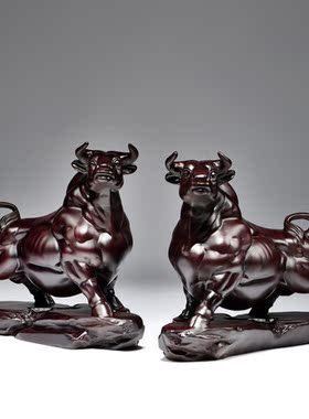 黑檀木雕旺牛摆件生肖牛气冲天