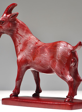 红色木质山羊摆件实木质羊领头羊