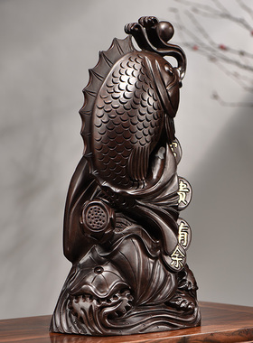 金龙鱼黑檀木雕刻家居客厅工艺品