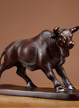 生肖牛摆件实木雕刻开业礼品