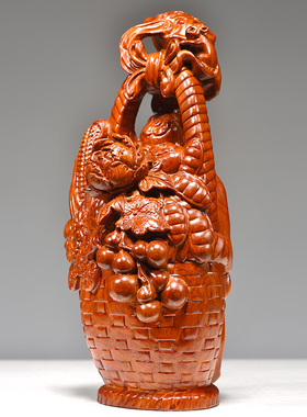 花梨木雕花篮大丰收摆件五谷丰登家居玄关装饰办公装饰送礼工艺品