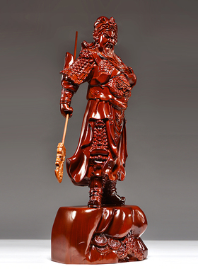 花梨木雕横刀关公实木武财神客厅佛像摆件家居店铺装饰开业送礼品