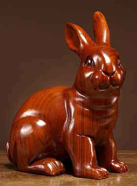 木雕动物家居客厅工艺品兔子摆件