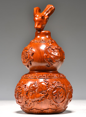 花梨木雕葫芦福禄摆件实木质葫芦家居客厅送礼装饰雕刻红木工艺品