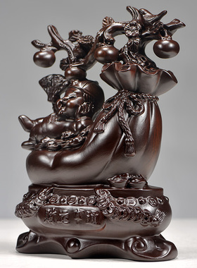 黑檀木雕财运亨通摆件实木雕刻家居客厅办公室摆设开业红木工艺品