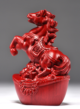 红花梨木雕马摆件实木质马到成功家居客厅办公桌面摆设红木工艺品