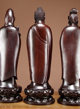 黑檀木大势至西方三圣供奉工艺品