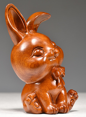 花梨木雕兔子摆件实木生肖兔