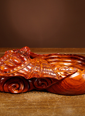 木雕烟灰缸摆件创意工艺品