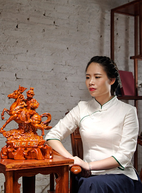 木雕马上封侯生肖家居客厅工艺品