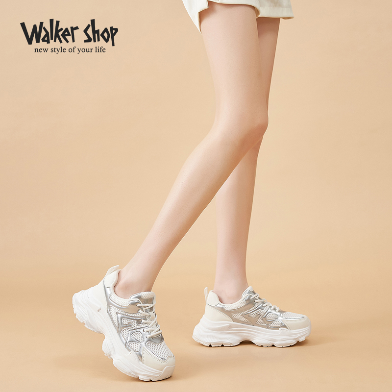 Walker Shop老爹鞋女2024新款百搭厚底显脚小网面透气休闲运动鞋 - 图2