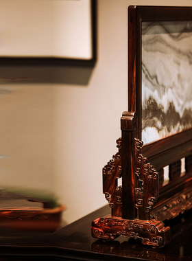 依家大红酸枝云石插屏室内