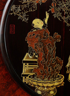 大红酸枝瘤疤描金多子图插屏