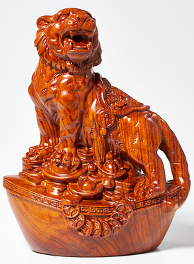 黄花梨木雕老虎摆件吉祥物桌面