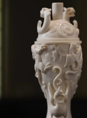 鹿角|螭龙·瑞鸟盖罐