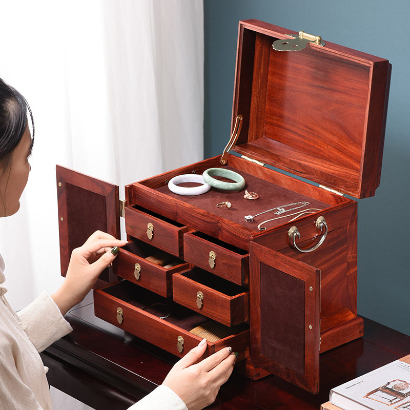 小叶紫檀红木首饰收纳盒大容量实木高档多层珠宝官皮箱古典妆奁盒,淘宝优惠券,粉丝福利购,淘宝优惠卷
