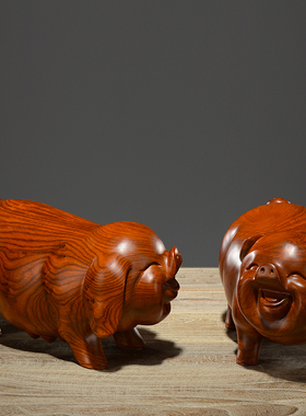黄花梨木雕摆件一对动物生肖桌面
