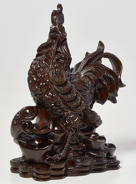 黑檀木雕公鸡摆件家居生肖客厅