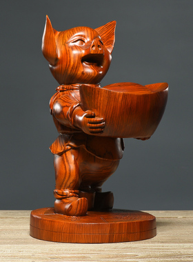 花梨木雕元宝猪摆件实木雕刻