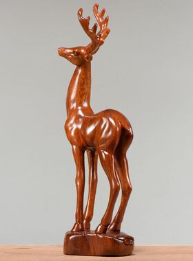 纯木梅花鹿摆件梨实雕刻麋鹿