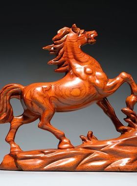 定制花梨木雕刻马摆件动物