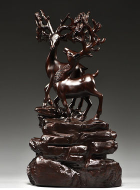 黑檀木雕角鹿摆件红家居客