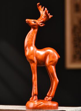 纯木梅花鹿摆件家居饰品花梨木
