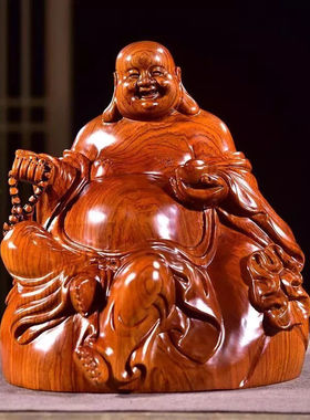 黑檀实木质雕刻弥勒佛像摆件