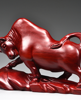 红色牛摆件一对牛工艺品红色木牛