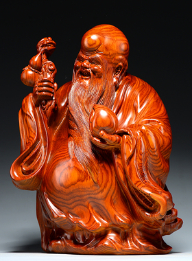 花梨木雕刻老寿星公摆件家居客厅装饰红木工艺品生日祝寿贺寿送礼