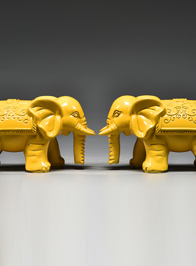 黄色木质吸水象实木雕刻摆件